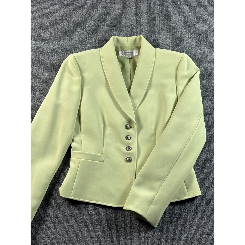 Tahari Arthur S Levine Womens Yellow Green 4 Button Blazer Jacket Size 4